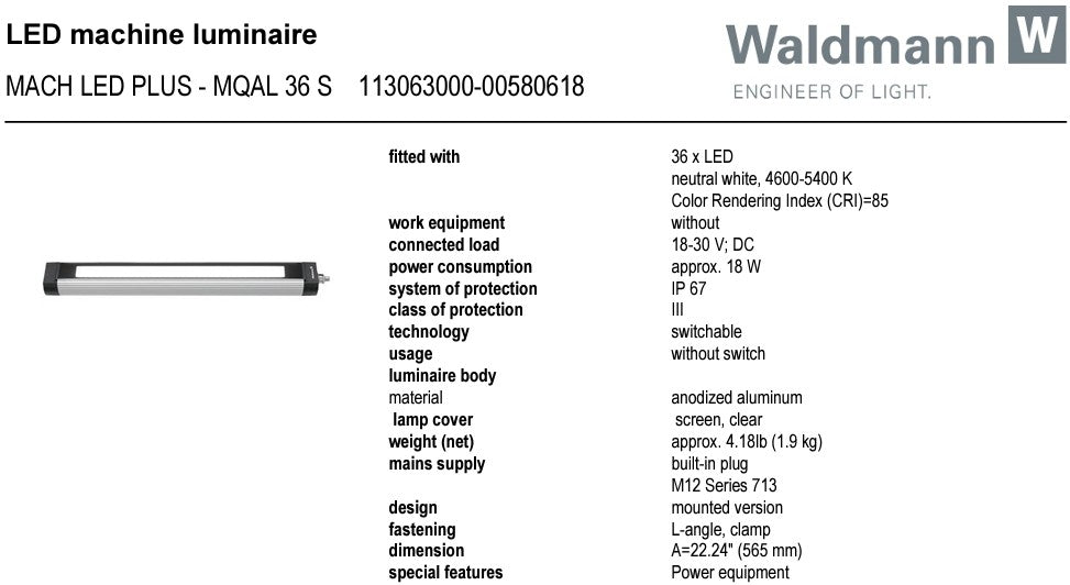 Maskinlampe, MQAL 36 S - 24Vdc MACH LED PLUS (113063000-00580618)