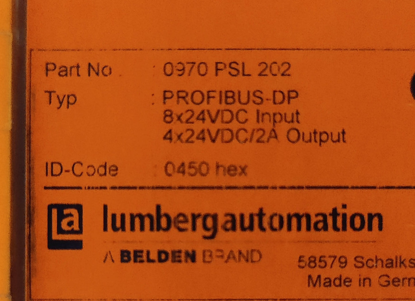 Lumberg, Profibus-DP, 8x24vdc Input / 4x24vdc (2A) Output (0970 PSL 202)