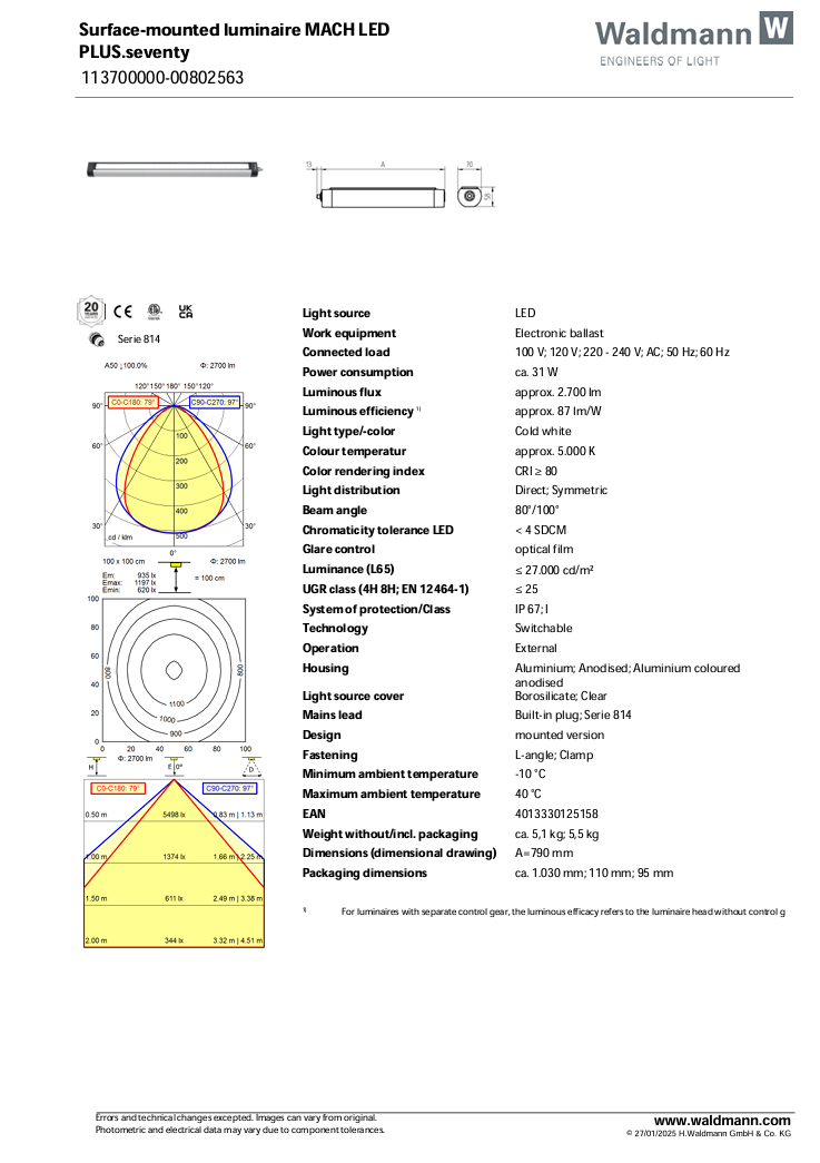 Maskinlampe, MQAL 60 N - 230Vac MACH LED PLUS (113700000-00802563)