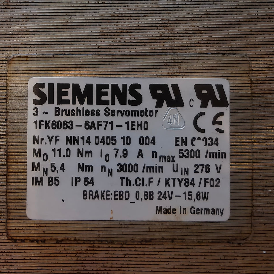 Siemens Servomotor, 7.9A / 11.0Nm / 3000 omdr./min. (1FK6063-6AF71-1EH0)