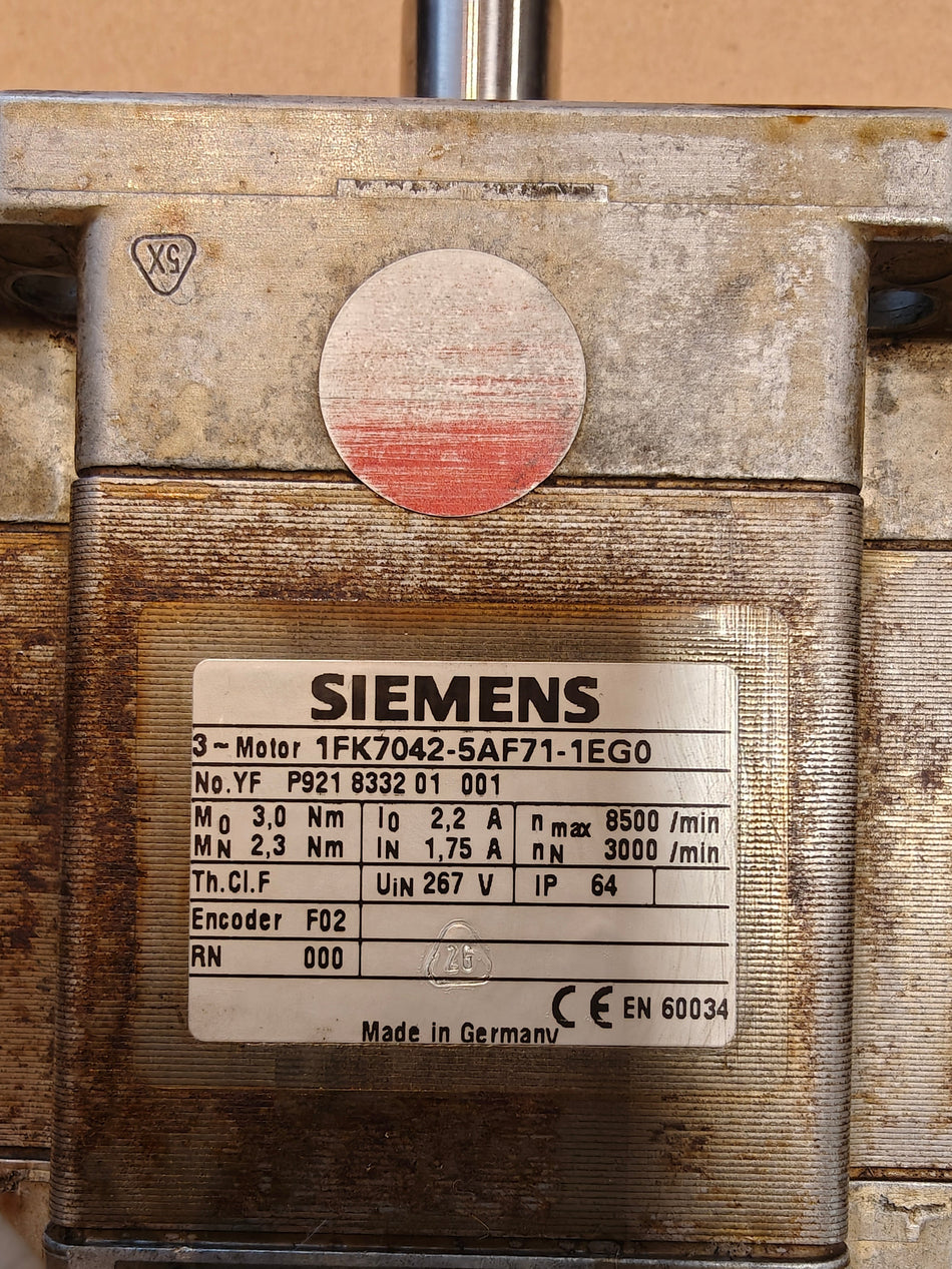 Siemens Servomotor, 2.2A / 3.0Nm / 3000 omdr./min. (1FK7042-5AF71-1EG0)