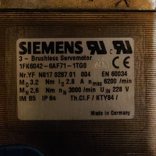 Siemens Servomotor, 2.8A / 3.2Nm / 3000 omdr./min. (1FK6042-6AF71-1TG0)
