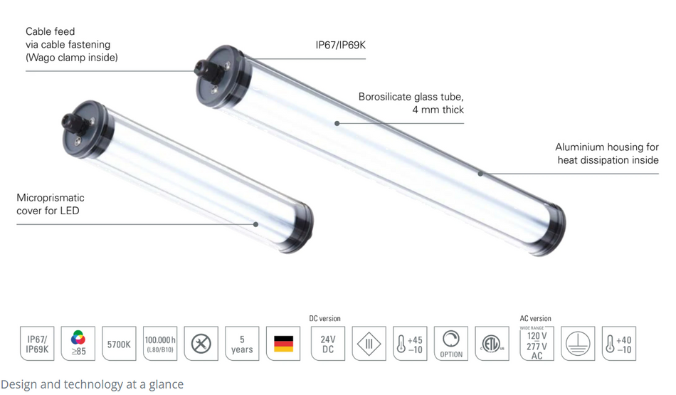 Maskinlampe, 90-305Vac, Borosilikatglas, INROLED_70 AC ECO (115X10-02)