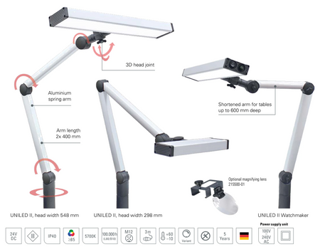 Lys, der følger arbejdet: UNILED II-ledarmslampen leverer klart, dagslyshvidt LED-lys præcis dér, hvor arbejdet udføres. Ledarmen kan nemt indstilles, og bordklemmen medfølger. Sælges af CNC Midt ApS