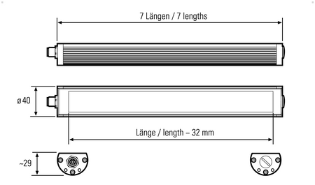Maskinlampe i Ø40mm design, i længder fra 190-1040 mm, 24Vdc, passer perfekt der hvor pladsen er trang, TUBELED_40 - shop.cncmidt.dk