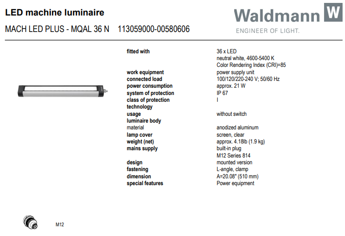 Maskinlampe, MQAL 36 N - 230Vac MACH LED PLUS (113059000-00580606)